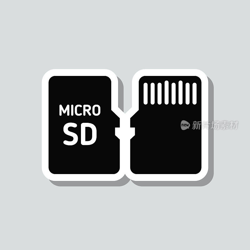 Micro SD卡-前后视图。图标贴纸在灰色背景